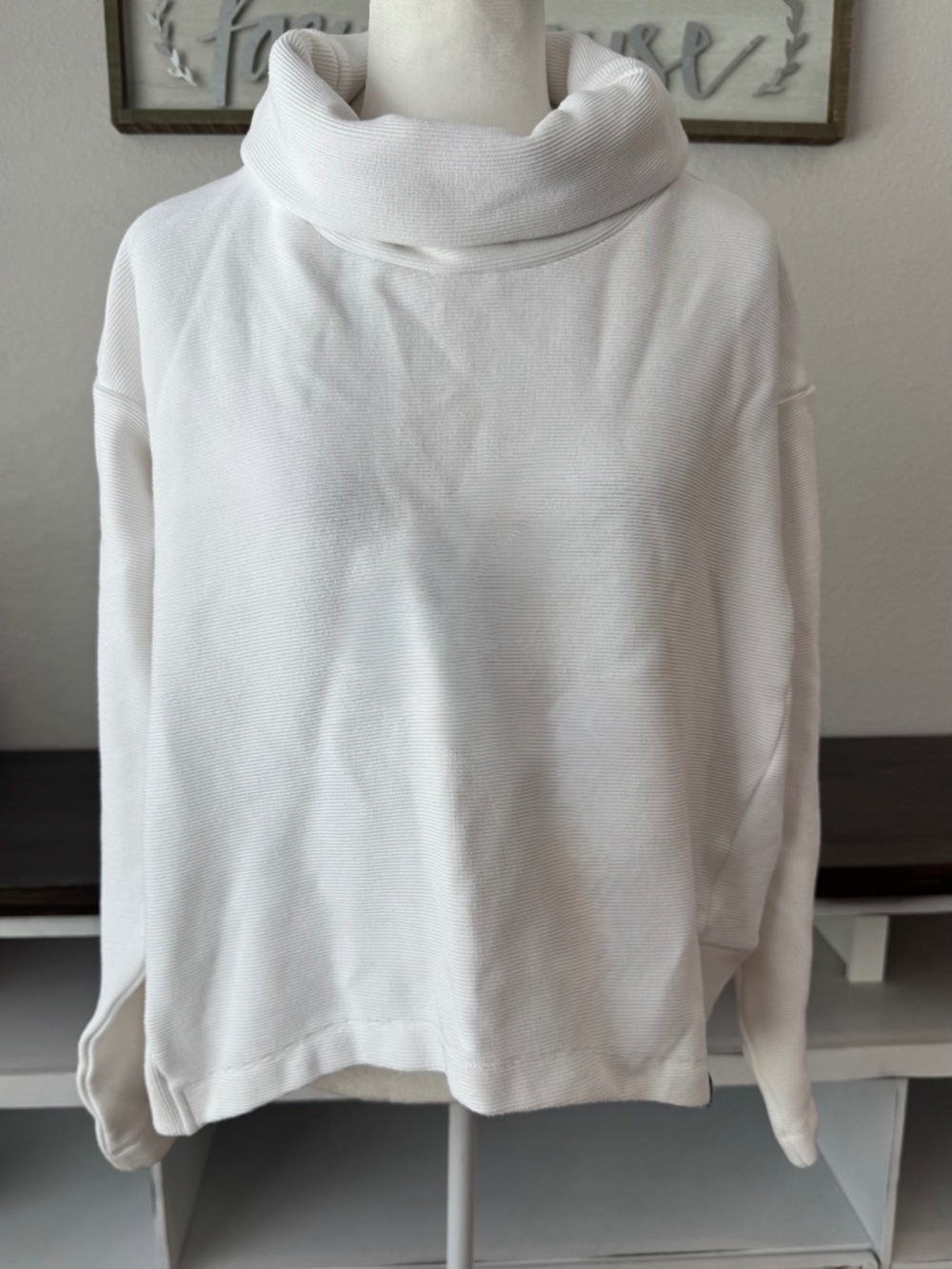 Varley‎ Whittier Ribbed Cowl Neck Pullover Sweater Cream Ivory White Size L